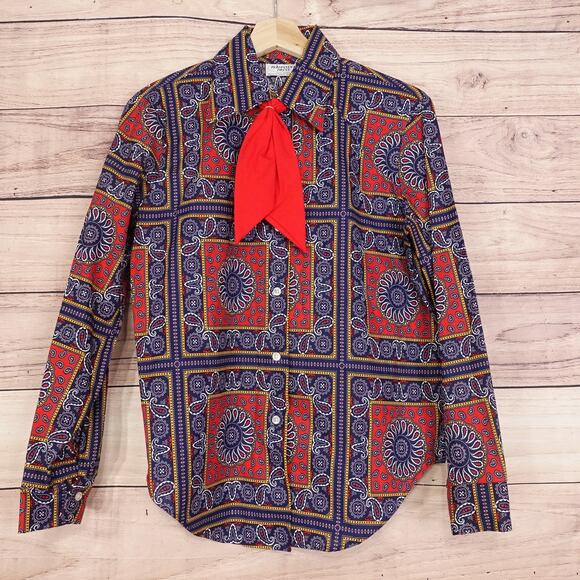 Vintage Permanent Press Shirt Womens Large? Paisley Western Bandana 70s - Picture 1 of 7